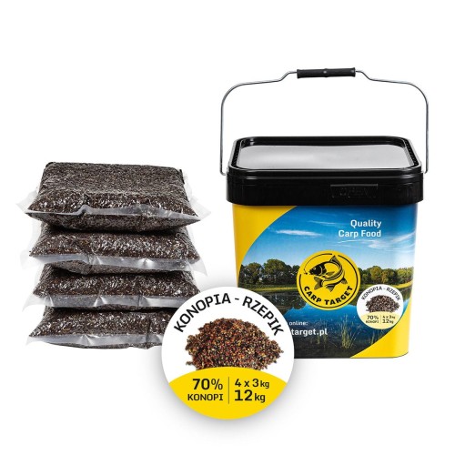 Konopie Rzepik MIX Ziaren Zanęta 12kg (4x3kg) + Wiadro 17L