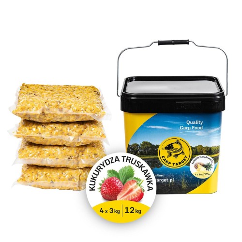 Kukurydza Zanętowa na Karpia Truskawka 12kg (4x3kg) + Wiadro 17L