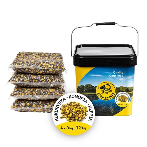 Kukurydza Konopie Rzepik MIX Ziaren Zanęta 12 kg (4x3kg) + Wiadro 17L